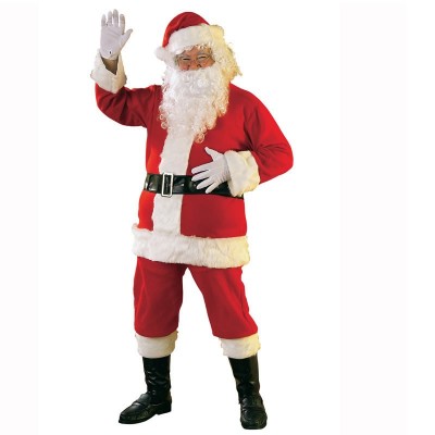 Men's Santa Claus Costume Set, Velvet Santa Suit with Beard for Christmas Party