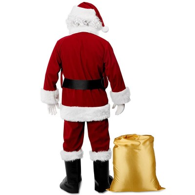 Men's Santa Claus Costume Set, Velvet Santa Suit with Beard for Christmas Party