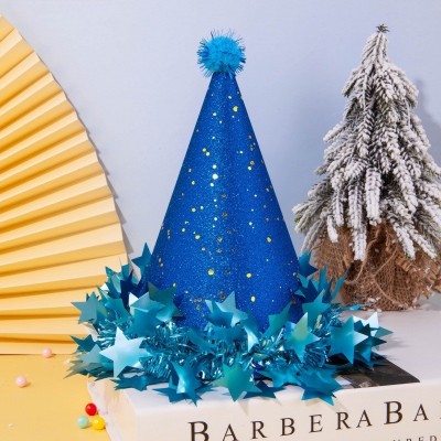 Cute Cone Birthday Hats with Pom Pom, Star Decor for Kids, Adult Party