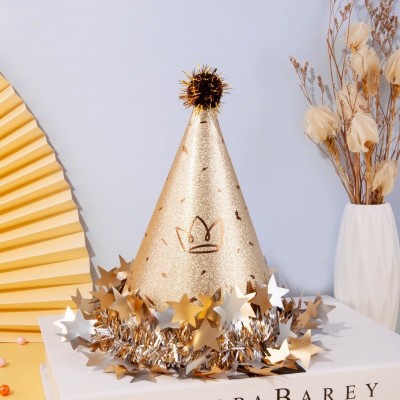 Cute Cone Birthday Hats with Pom Pom, Star Decor for Kids, Adult Party