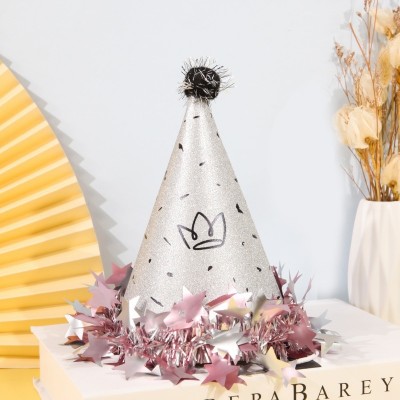 Cute Cone Birthday Hats with Pom Pom, Star Decor for Kids, Adult Party