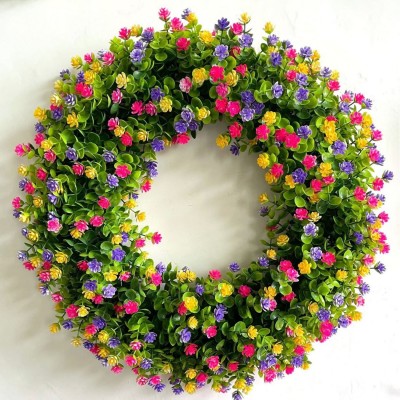 Artificial Eucalyptus Flower Wreath, Colorful Spring Wreath for Holiday Party Decor