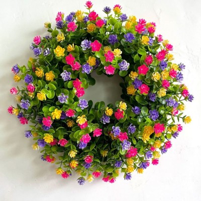 Artificial Eucalyptus Flower Wreath, Colorful Spring Wreath for Holiday Party Decor