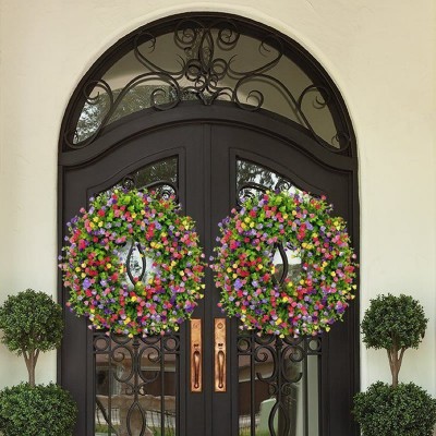 Artificial Eucalyptus Flower Wreath, Colorful Spring Wreath for Holiday Party Decor