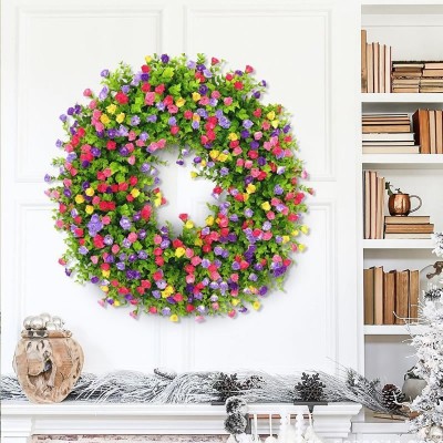 Artificial Eucalyptus Flower Wreath, Colorful Spring Wreath for Holiday Party Decor