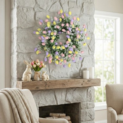 Colorful Speckled Easter Egg Wreath, Spring Decor for Easter Party, Wall Hanging