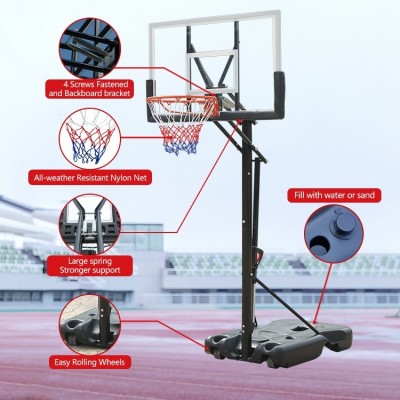 Portable Basketball Hoop, Adjustable Height with Fillable Base for Outdoor Use