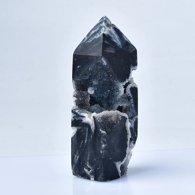 Natural Black Sphalerite Tower High Quality Hexagonal Single Point Decor
