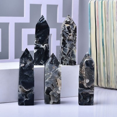 Natural Black Sphalerite Tower High Quality Hexagonal Single Point Decor