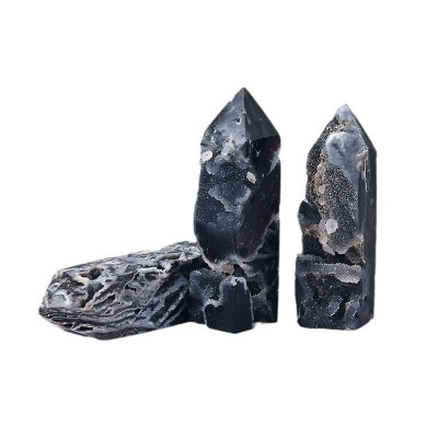 Natural Black Sphalerite Tower High Quality Hexagonal Single Point Decor