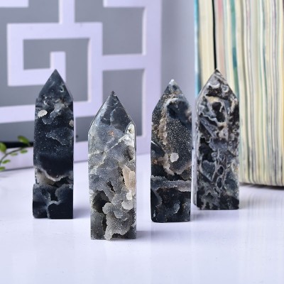 Natural Black Sphalerite Tower High Quality Hexagonal Single Point Decor