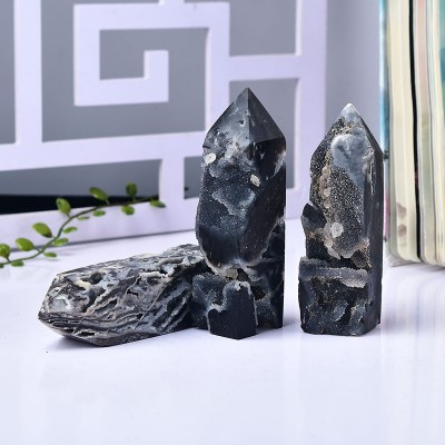 Natural Black Sphalerite Tower High Quality Hexagonal Single Point Decor