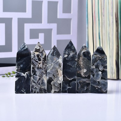 Natural Black Sphalerite Tower High Quality Hexagonal Single Point Decor