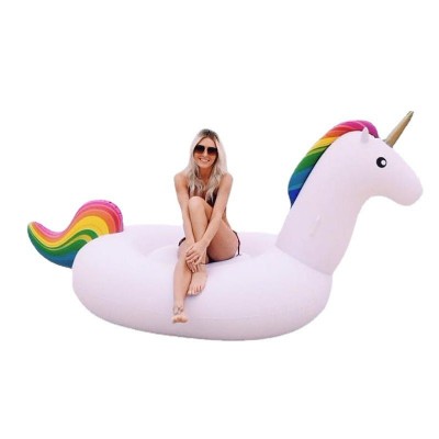 Giant White Unicorn Pool Float Rainbow Pegasus Inflatable Ride-On for Pool & Beach