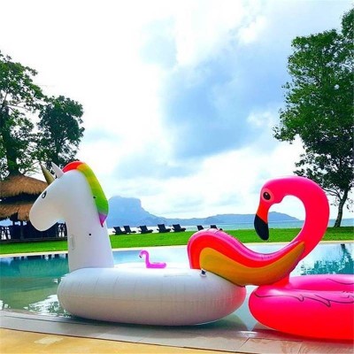 Giant White Unicorn Pool Float Rainbow Pegasus Inflatable Ride-On for Pool & Beach