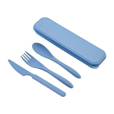 Wheat Straw Portable Cutlery Set 3Pcs Knife Fork Spoon with Case for Travel