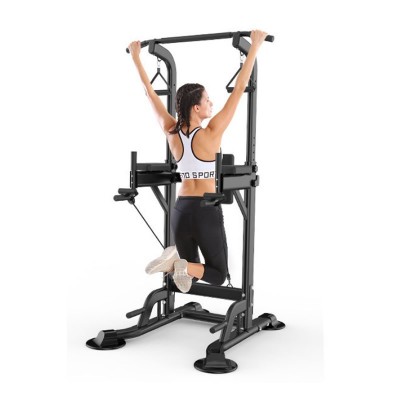 Multi-Function Home Gym Station,Pull Up/Dip/ Sit Up,Steel,Black/White