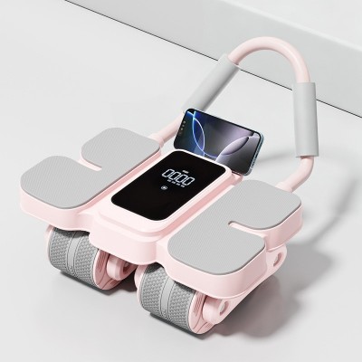 Automatic Rebound Abdominal Wheel with Counter, 4-Wheel Core Trainer for Home Gym